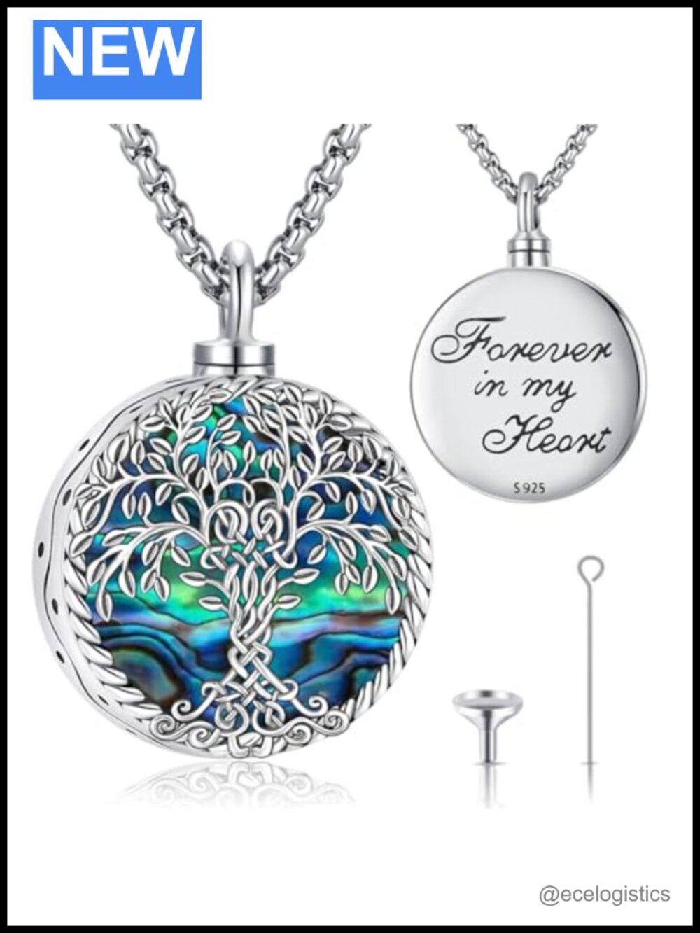 Eusense Sterling Silver Abalone Shell Urn Necklace Celtic Knot Memorial Pendant